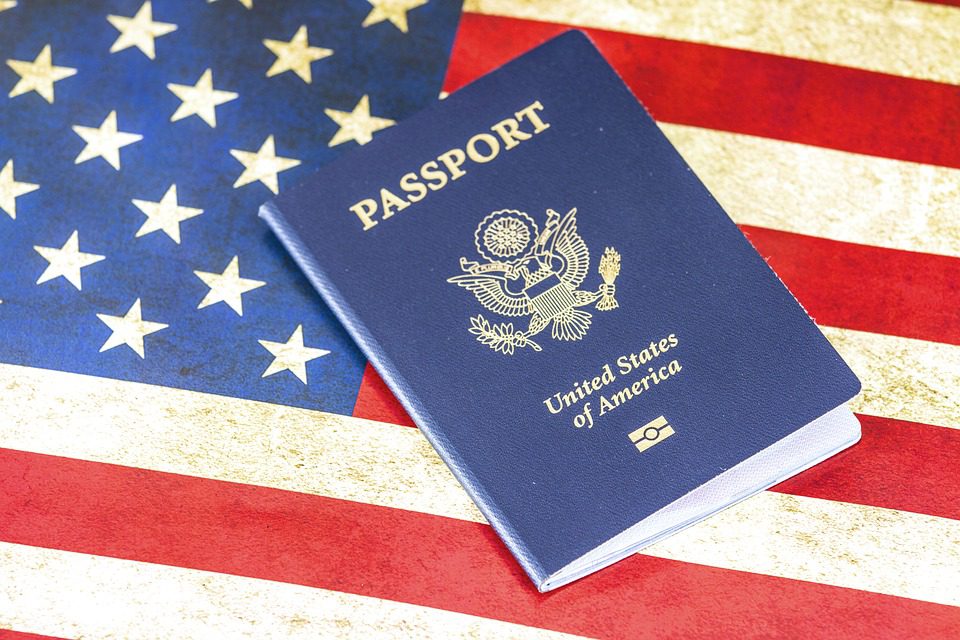 a passport on a flag