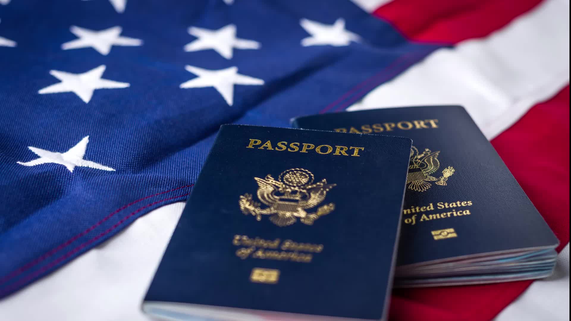 two passports on a flag