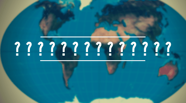 a map of the world with a white border with question marks