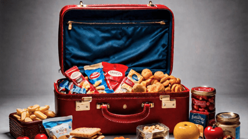 a red suitcase full of food
