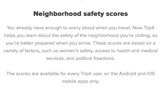 TripIt Neighborhood Safety