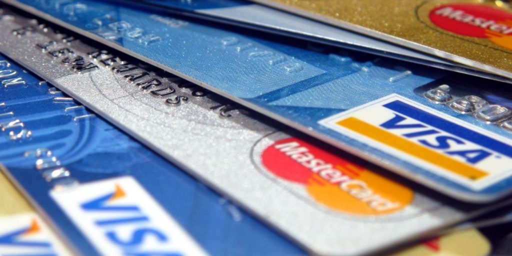 close-up of several credit cards