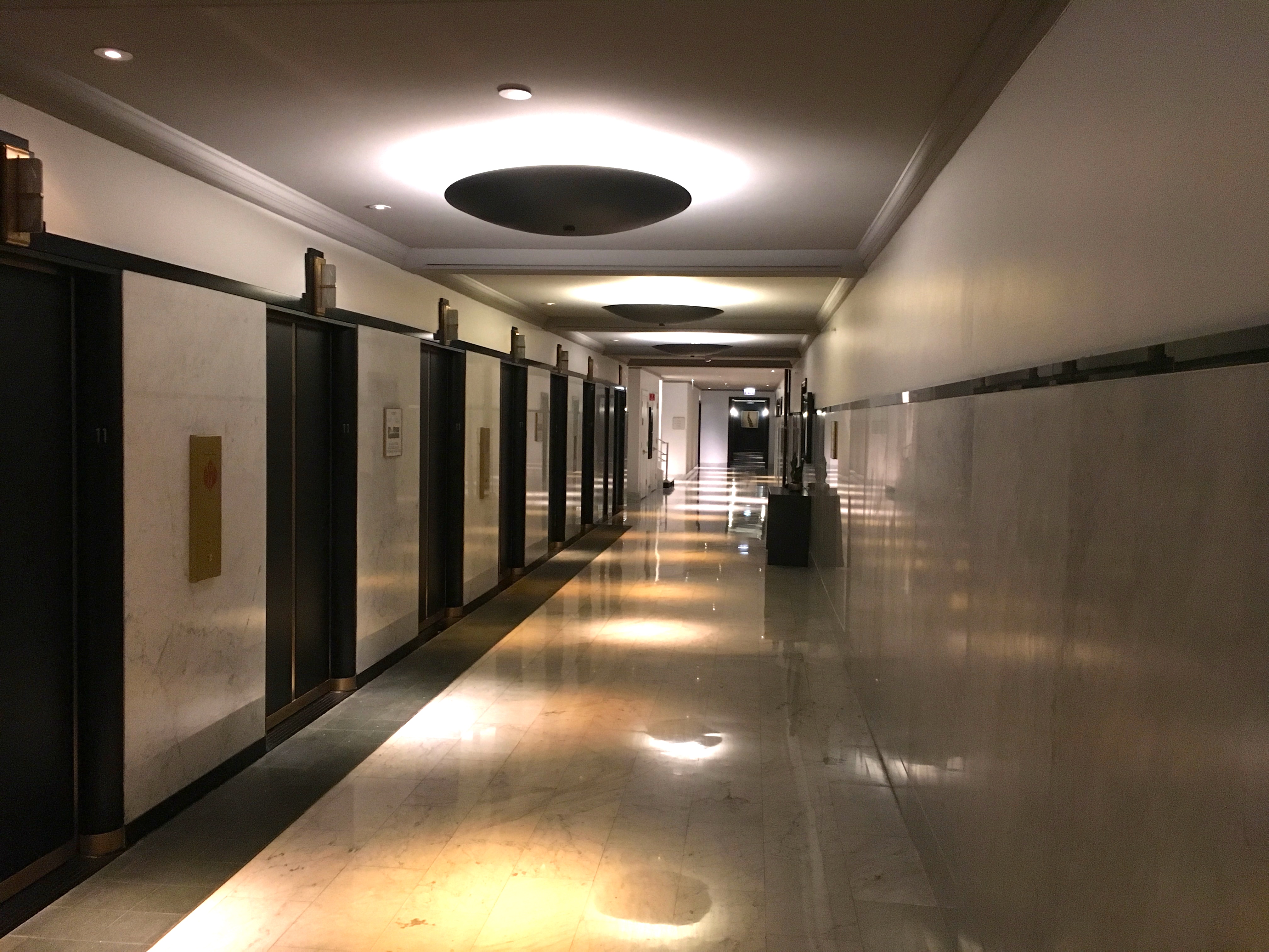 a hallway with elevator doors
