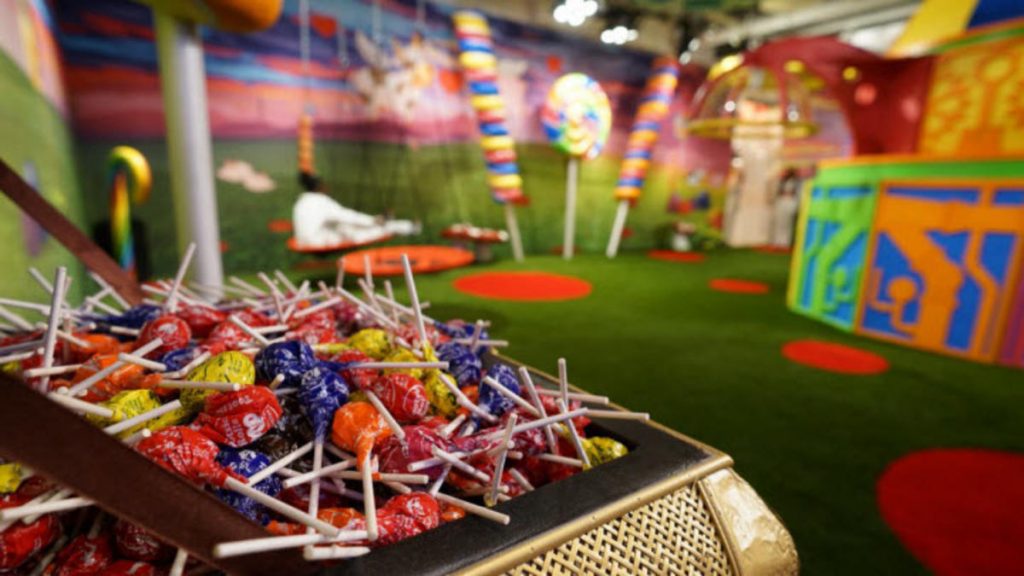 a basket of candy in a playground