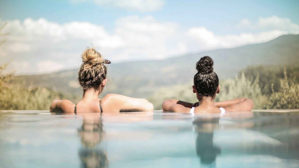 two women in a pool