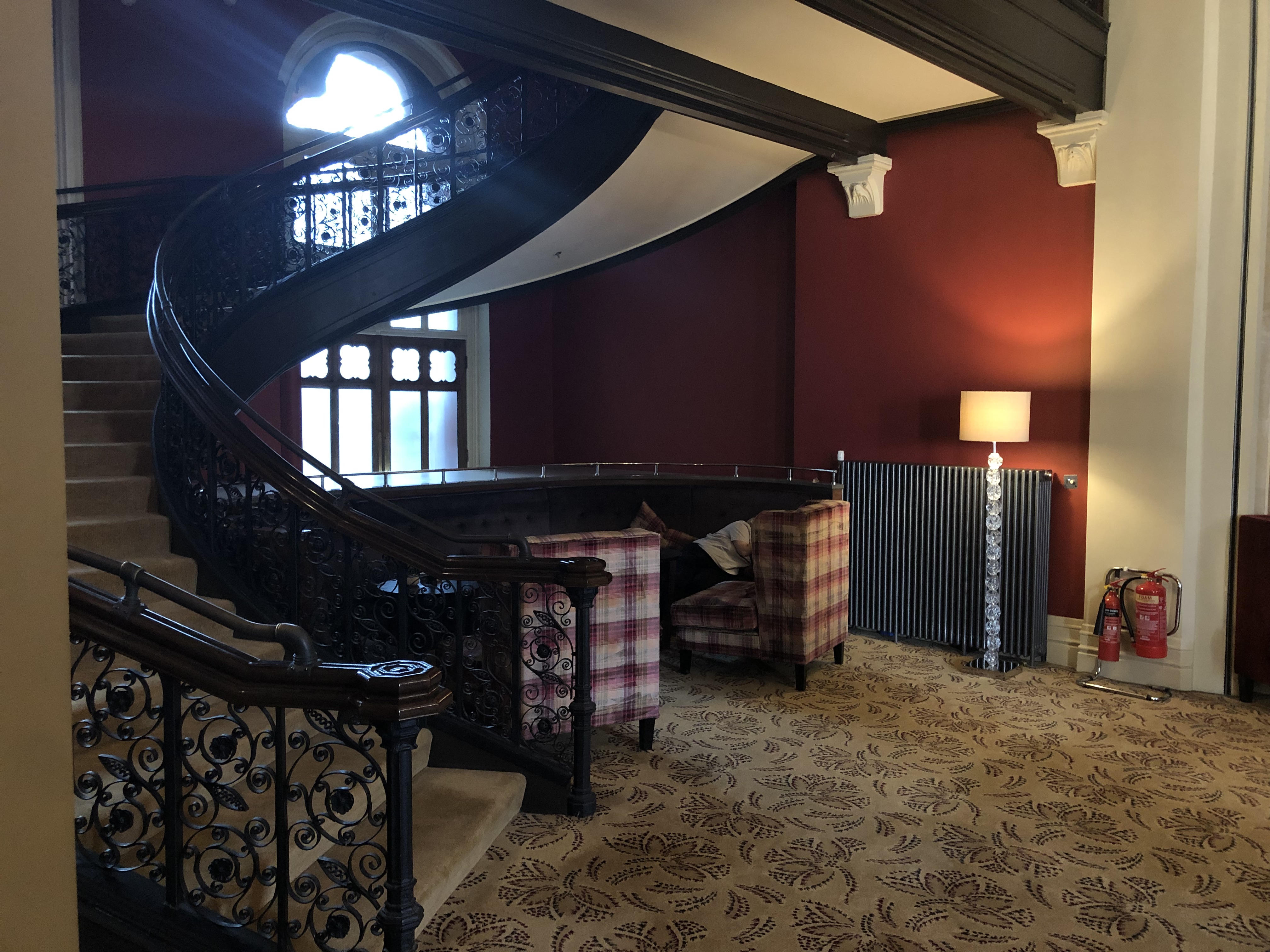 a spiral staircase in a room