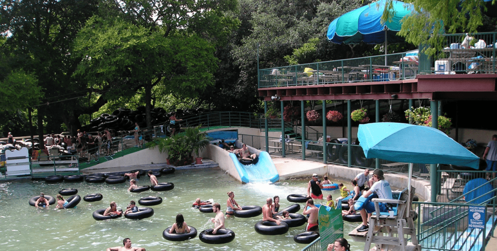 a group of people in a pool