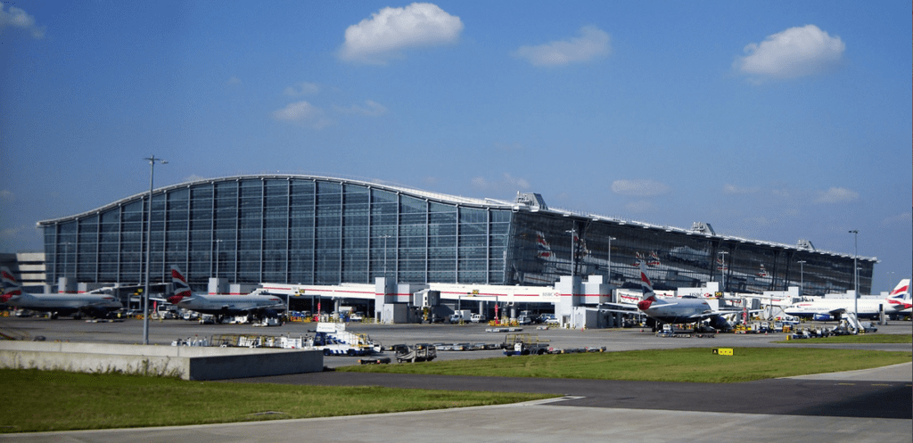 a large building with airplanes in it