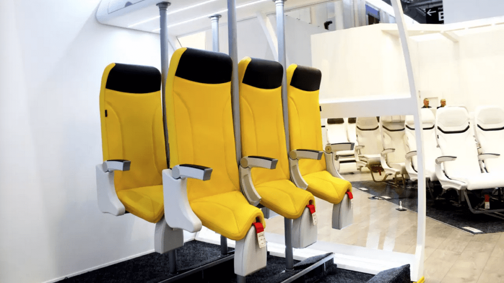 a row of yellow chairs