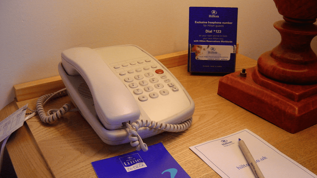 a telephone on a desk