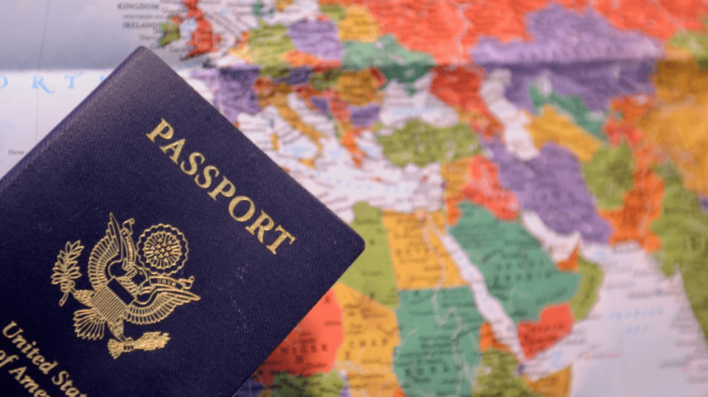 a passport on a map