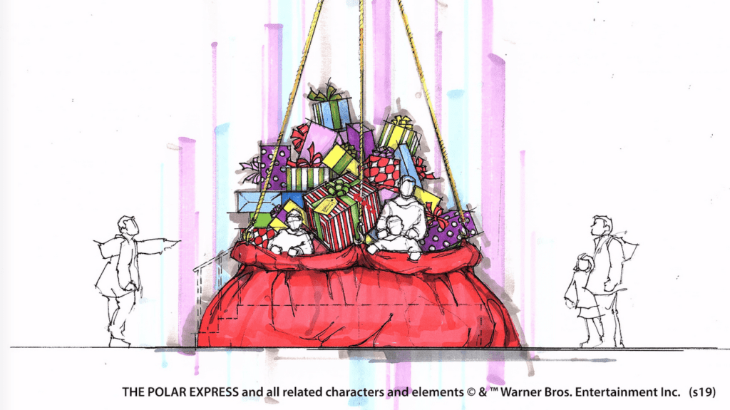 a drawing of a bag of presents