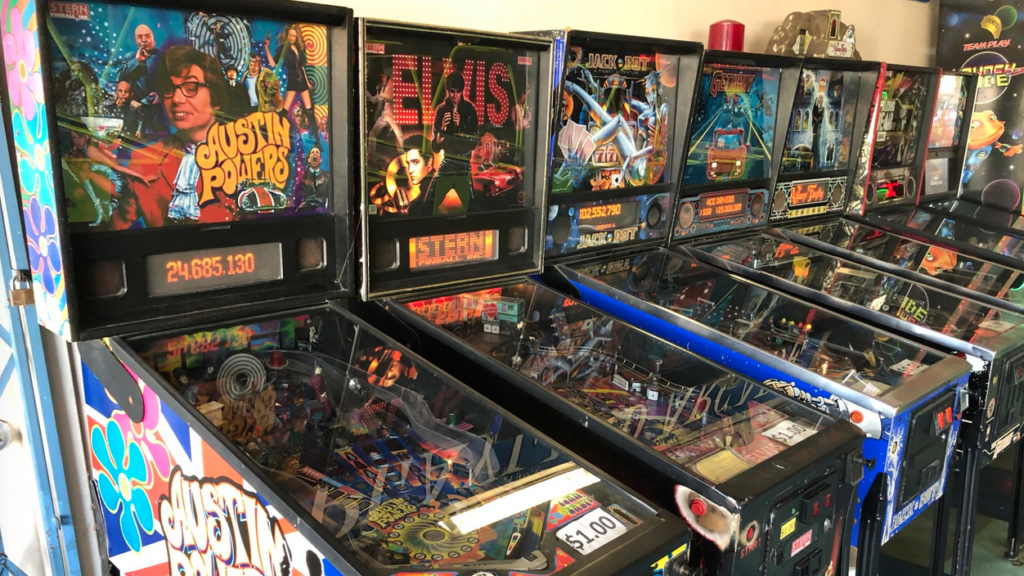 a group of pinball machines