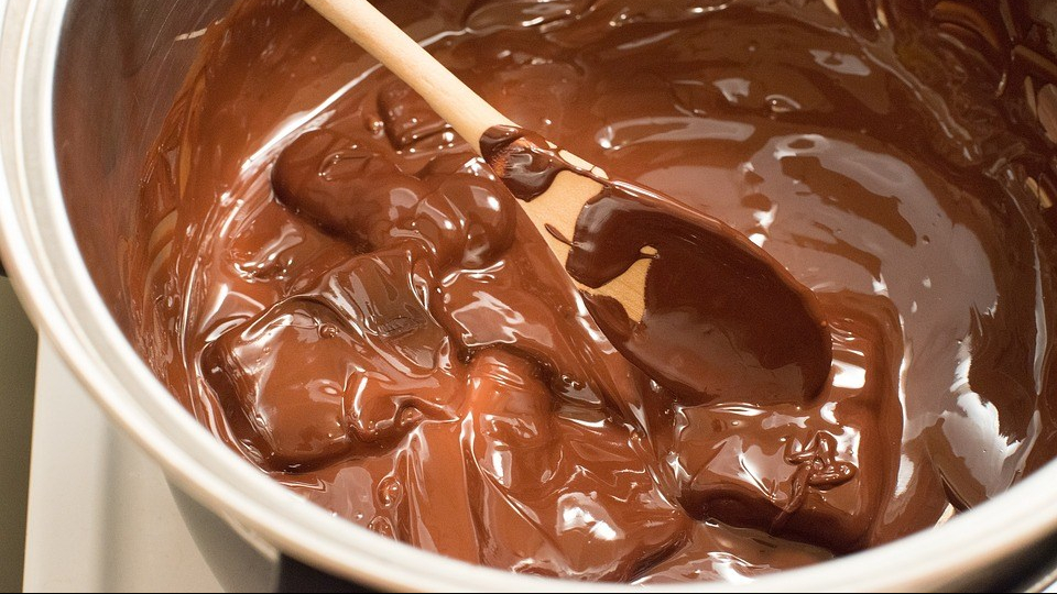 a spoon in a bowl of chocolate