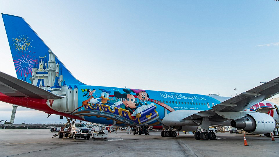 a plane with cartoon characters painted on it