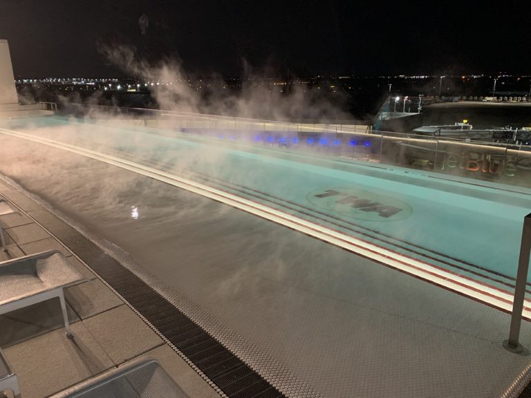 a pool with steam coming out of it