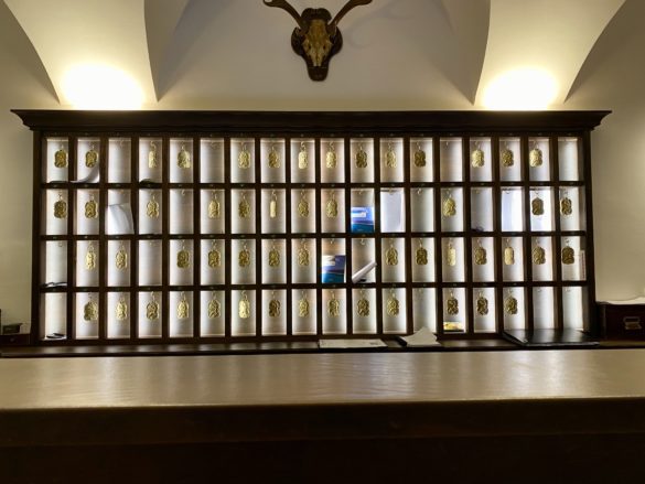 a display case with many glass panels