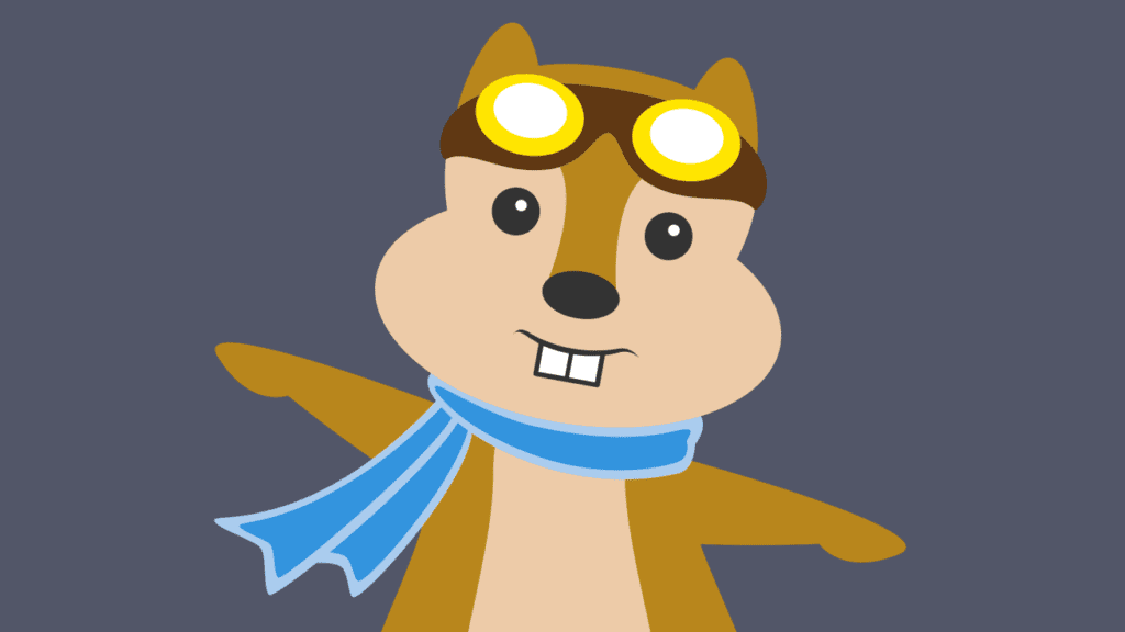 cartoon of a squirrel wearing goggles and a scarf