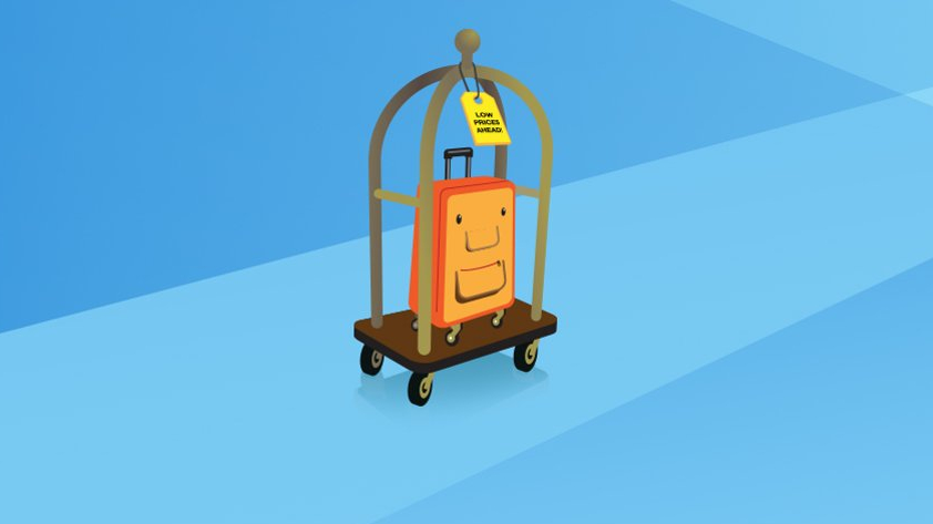 a luggage cart with a face on it