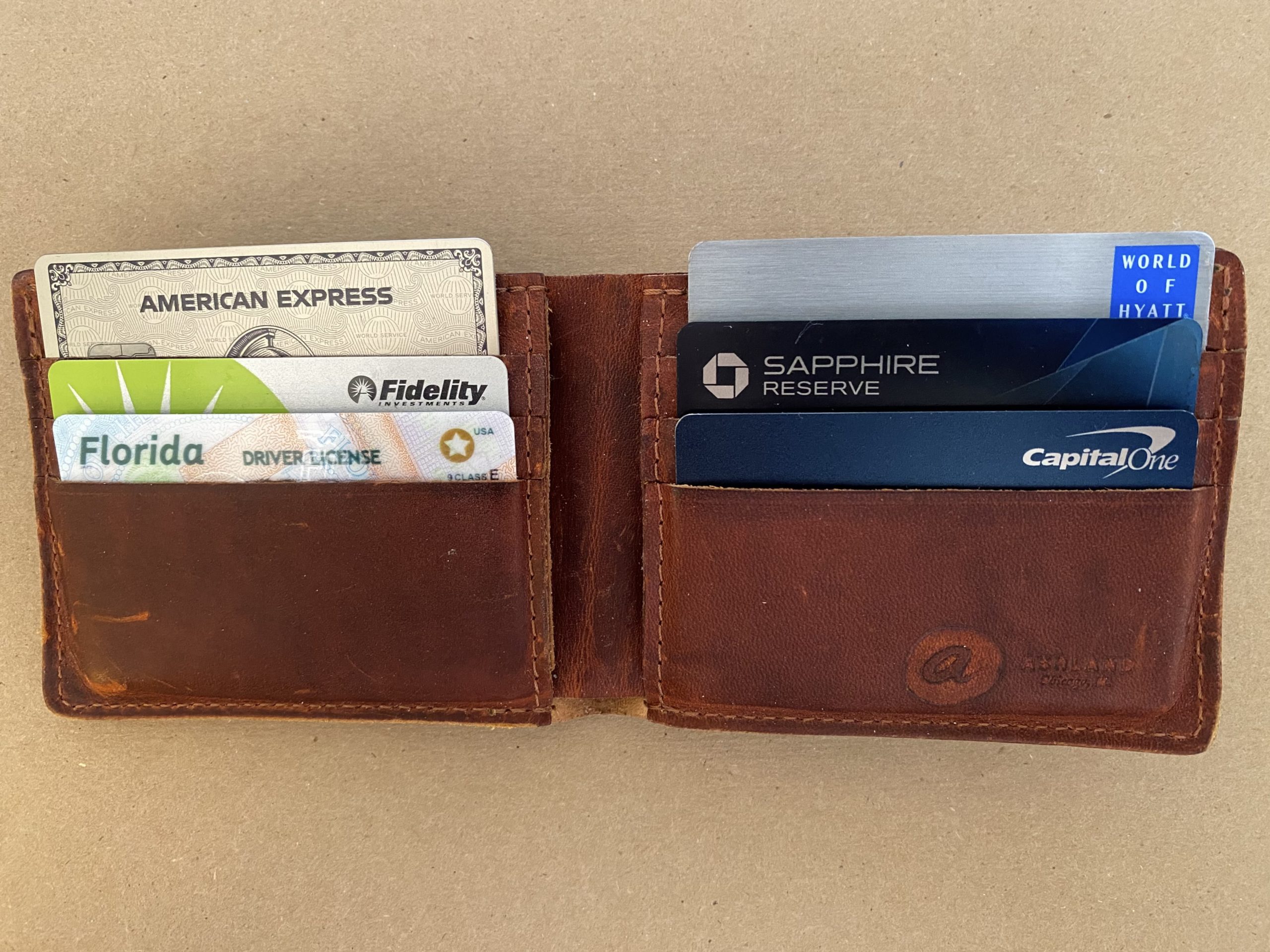 a wallet with several credit cards in it