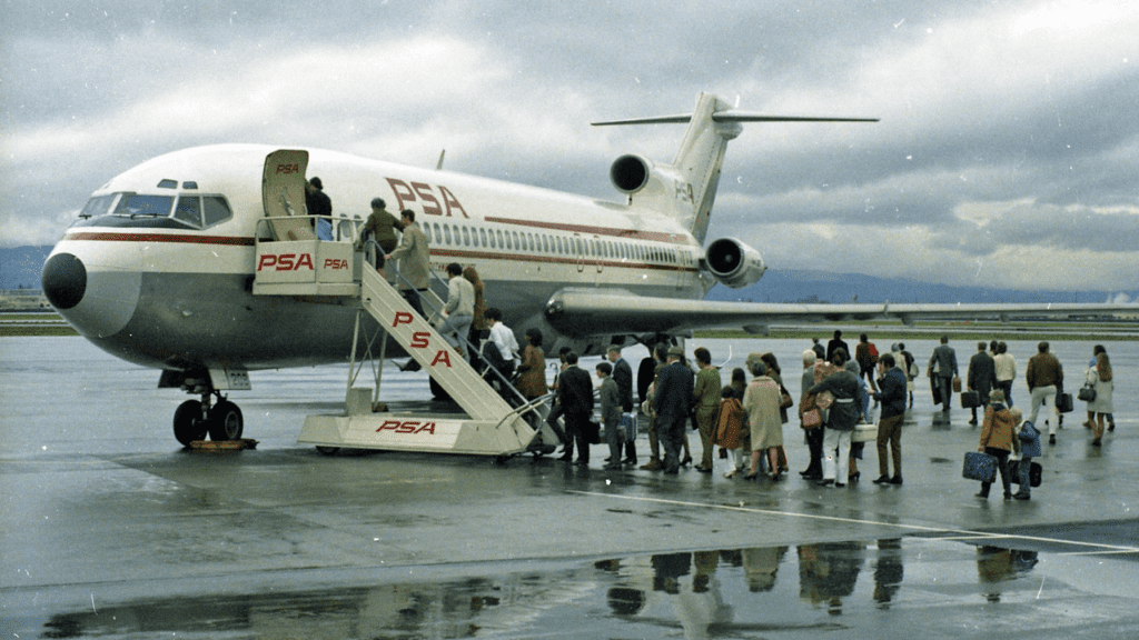 a group of people boarding an airplane