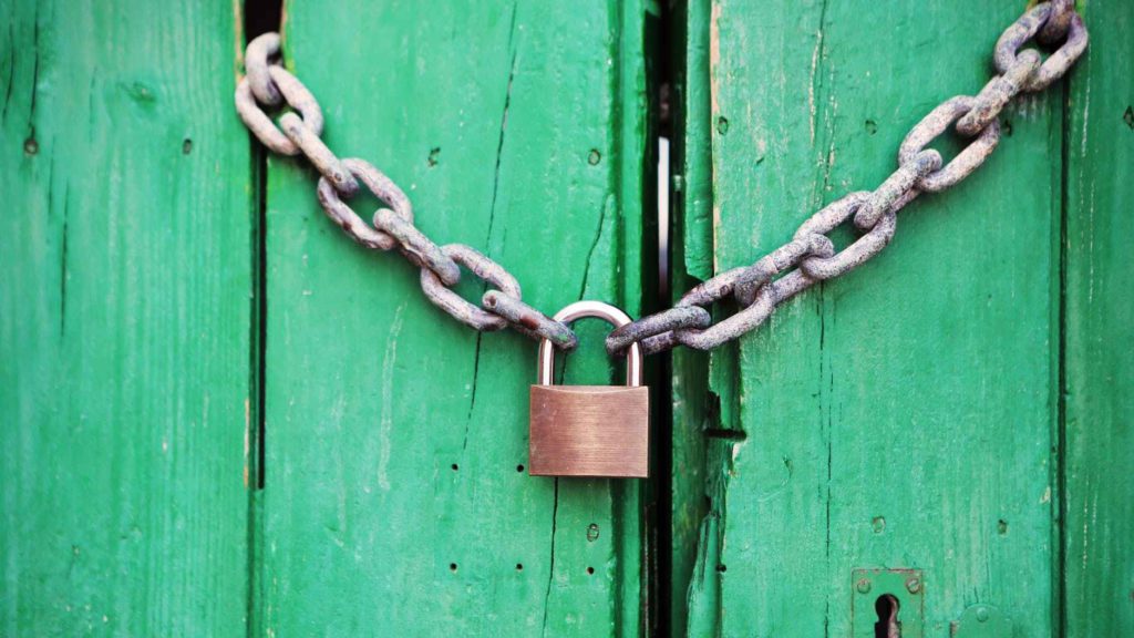 a chain and lock on a door