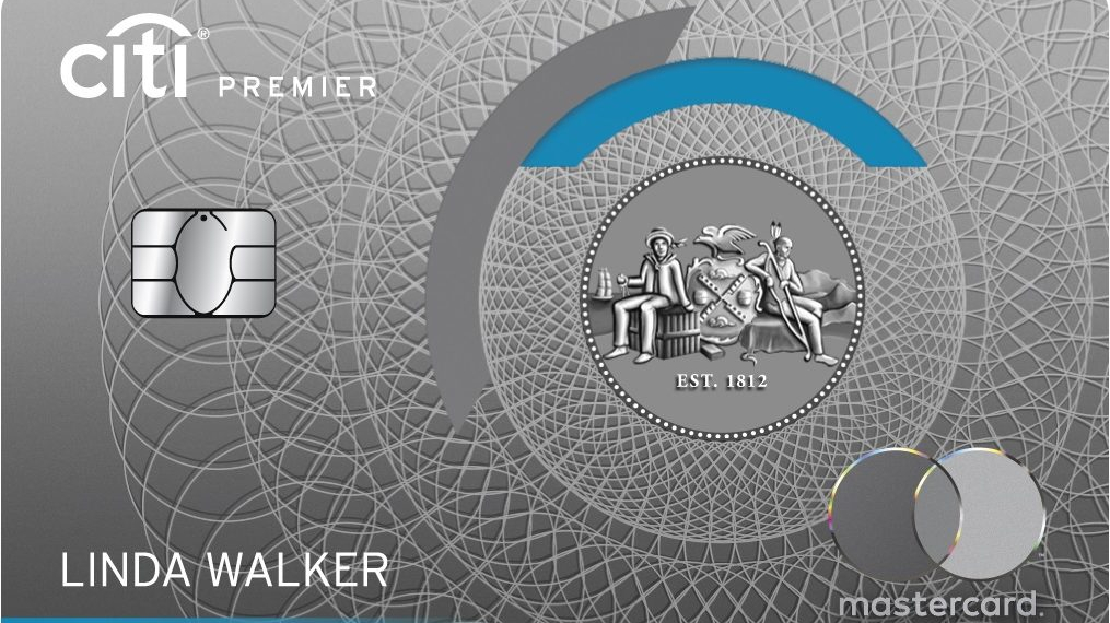 a silver and blue credit card