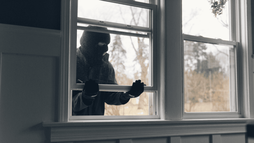 a person wearing a mask and gloves looking out a window