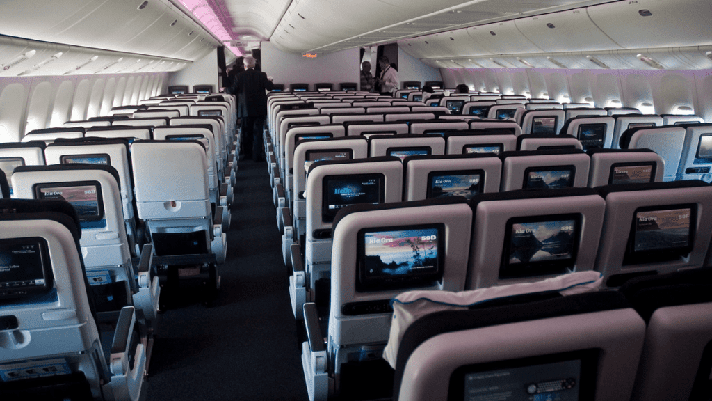 an airplane with rows of seats