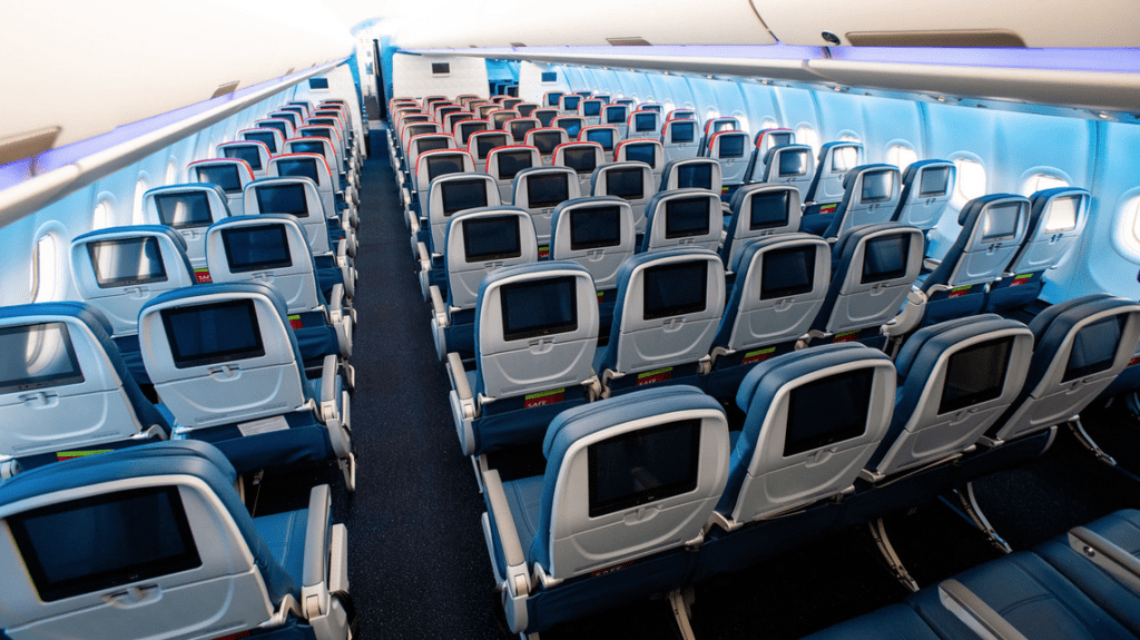 an airplane with rows of seats