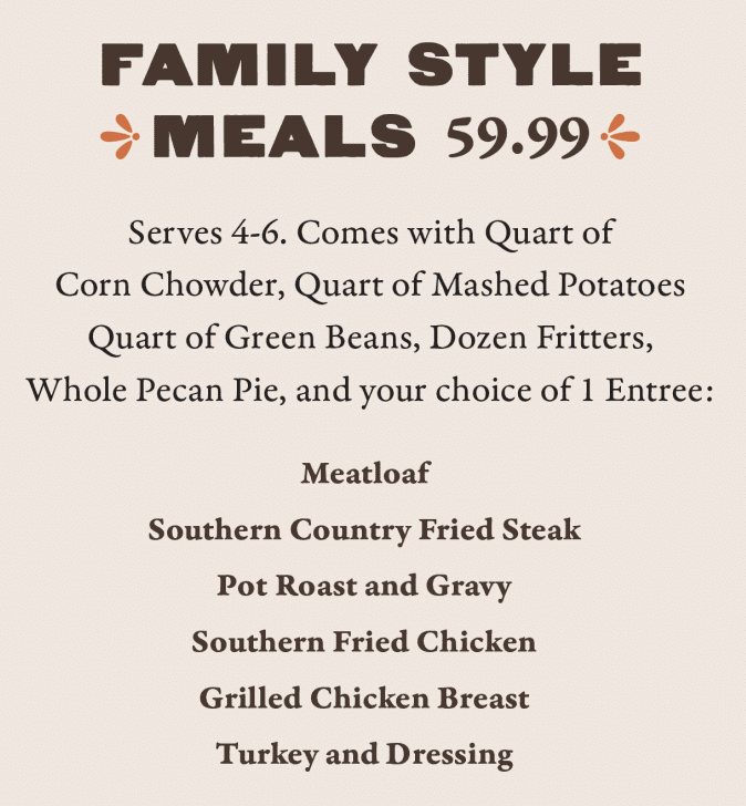 a menu of a family meal