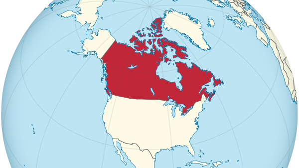 a map of canada with red borders