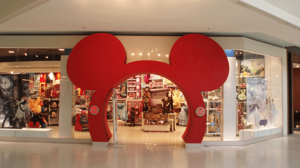 a store with a red mouse ears