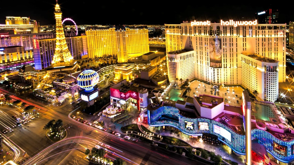 Las Vegas Strip with lights at night