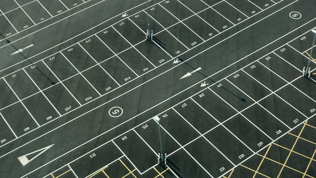 an aerial view of a parking lot