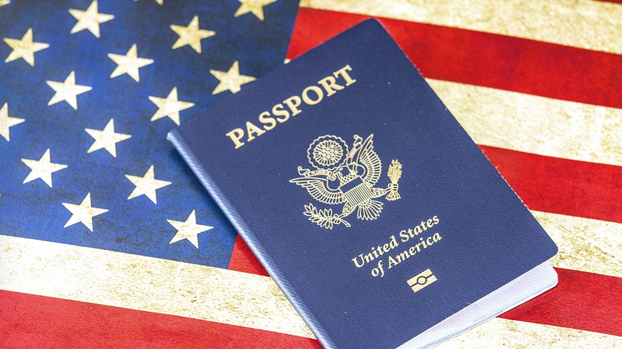 a passport on a flag