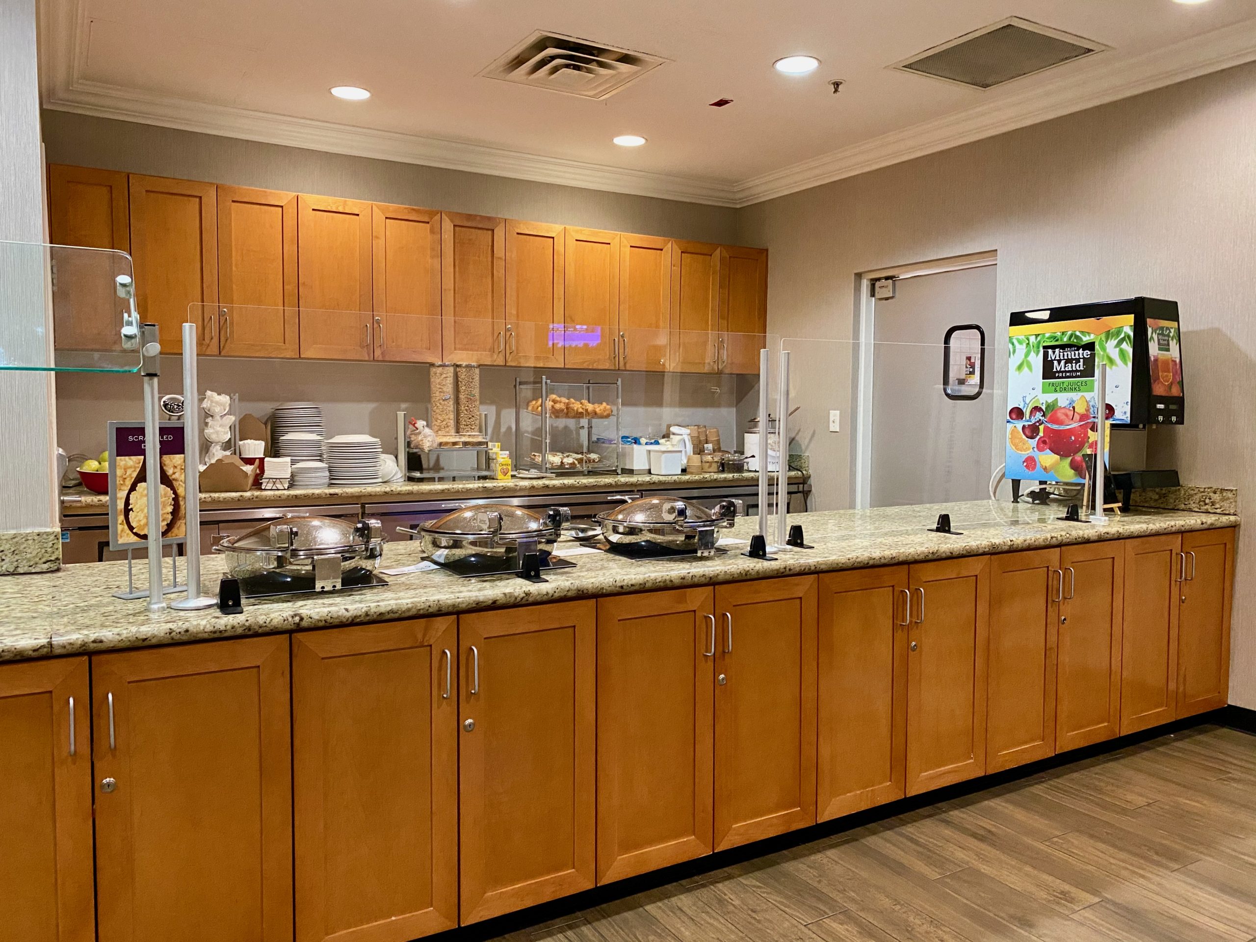 a kitchen with a buffet