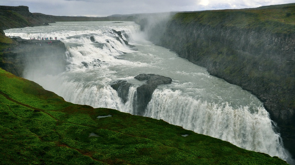 Gullfoss with a large body of water