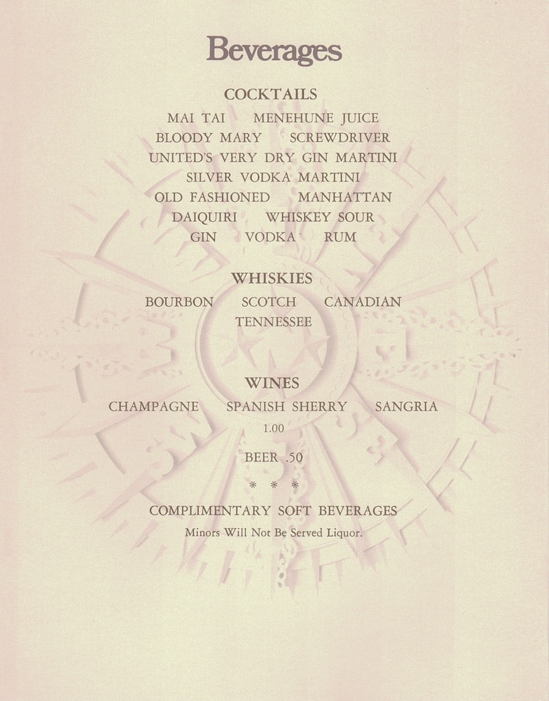 a menu of drinks and beverages
