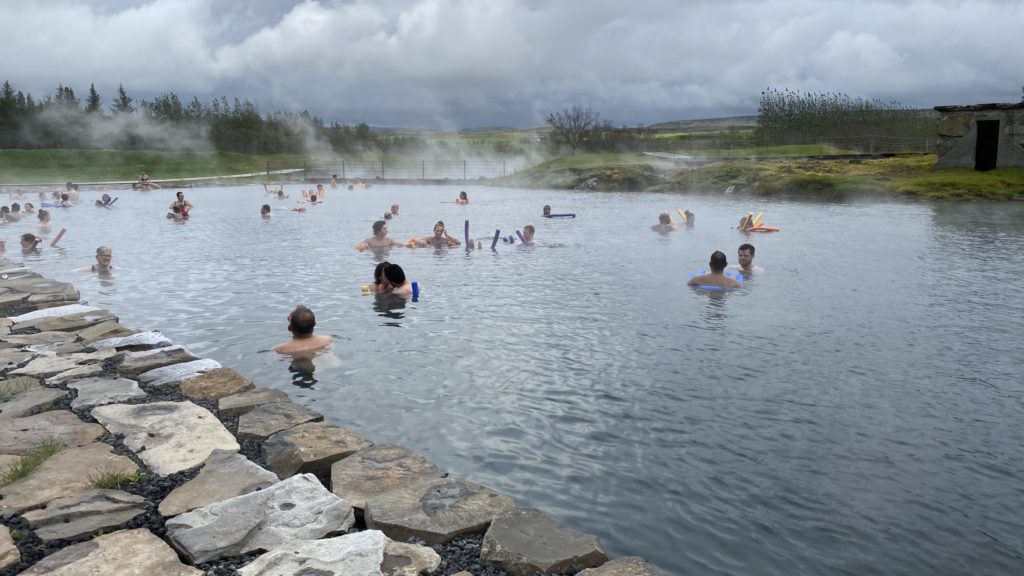 a group of people in a pool