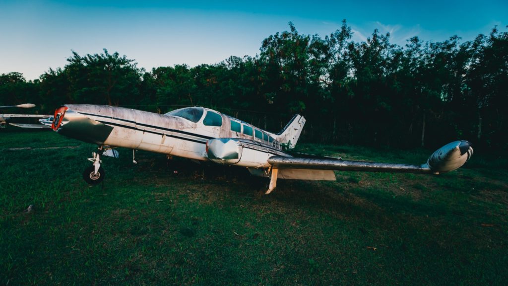 an airplane on grass