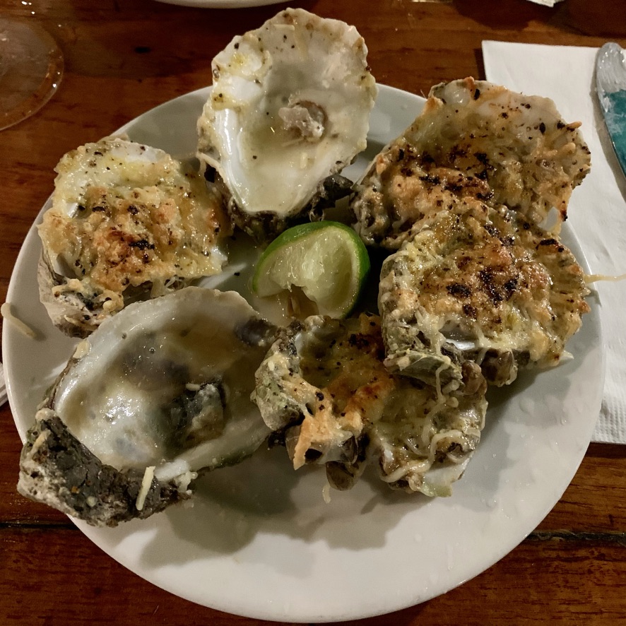 a plate of oysters on a table