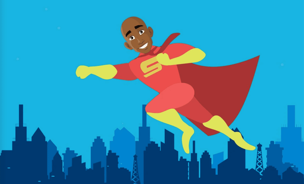 a cartoon of a man in a superhero garment flying in the air