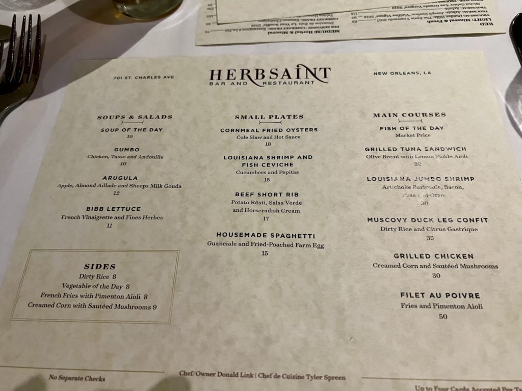 a menu on a table