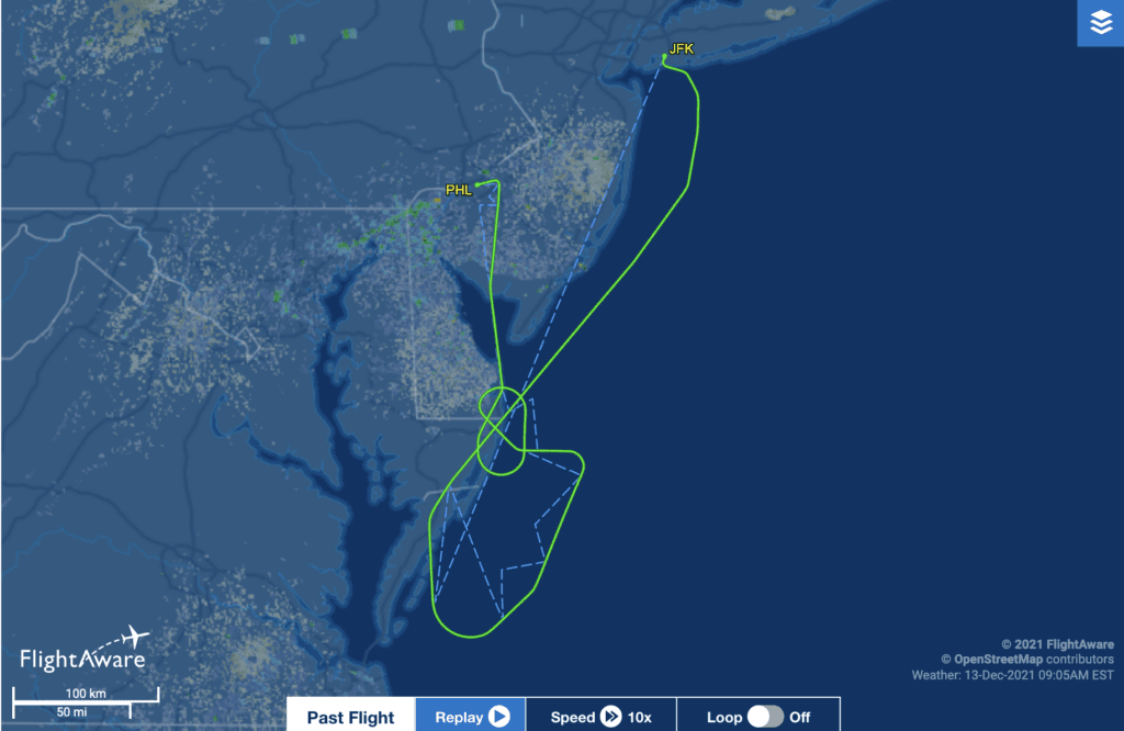 a map of a flight route