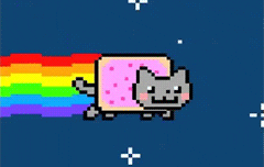 a pixelated cat with rainbow