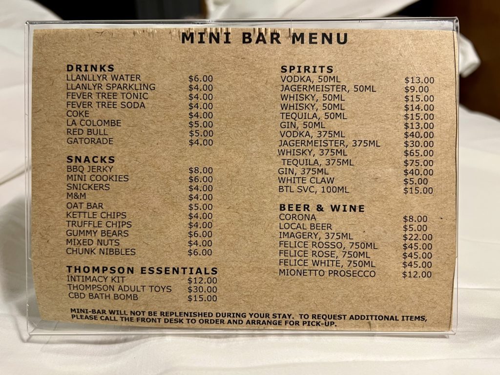 a menu with price list