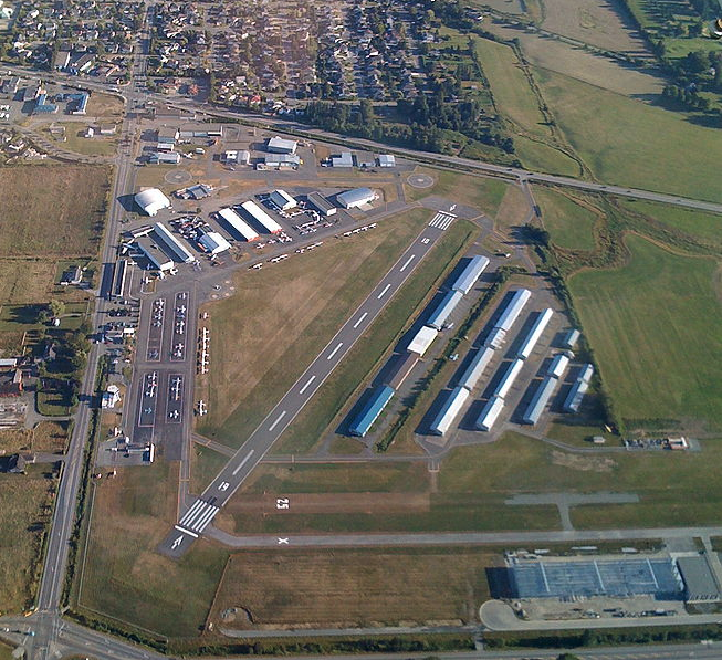 an aerial view of a small airport