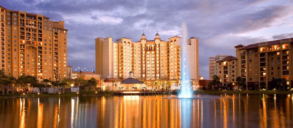 a building with a fountain in front of it