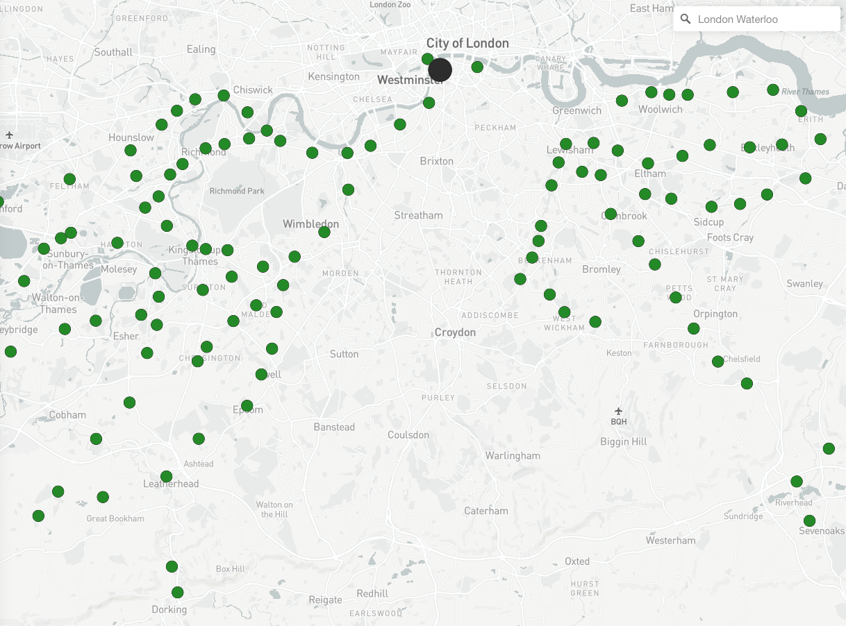 a map with green dots